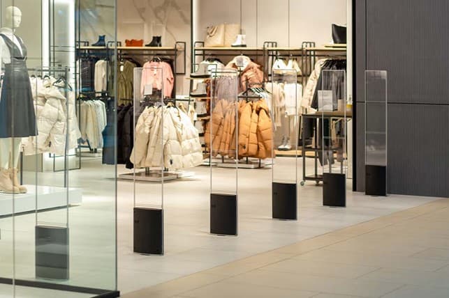Antenne antitaccheggio all'ingresso di un negozio di abbigliamento